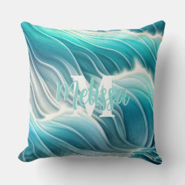 Sunny Pastel Ocean Vågar Monogram Kudde