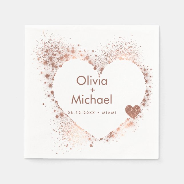 Sunny Peach Rosa Heart WAN Bröllop Napkins Pappersservett (Framsidan)