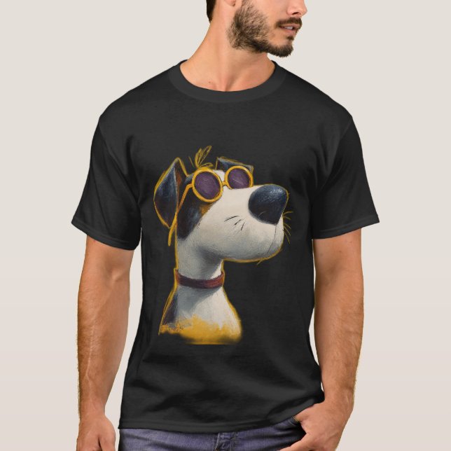 Sunny Pup — Retro Dog with Yellow Sunglasses  T Shirt (Framsida)