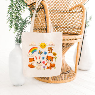 Sunny Rainbow Animal Friends Tote Bag Tygkasse
