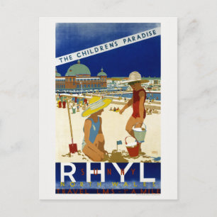 Sunny Rhyl North Wales 1935 Vintage affisch Vykort