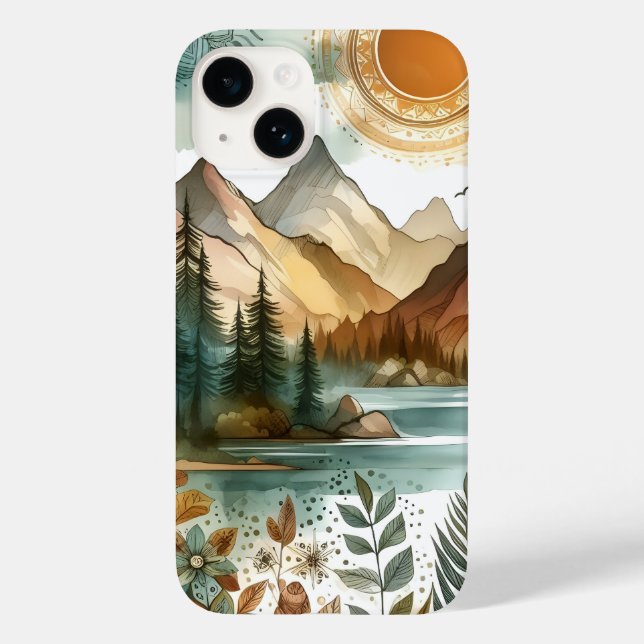 Sunny Rustic Boho Nature Mönster Mountain Sjö (Baksida)