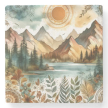 Sunny Rustic Boho Nature Mönster Mountain Sjö