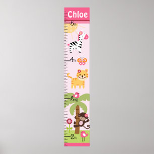 Sunny Safari Girl Animal Growth Chart Behålla 8 x Poster