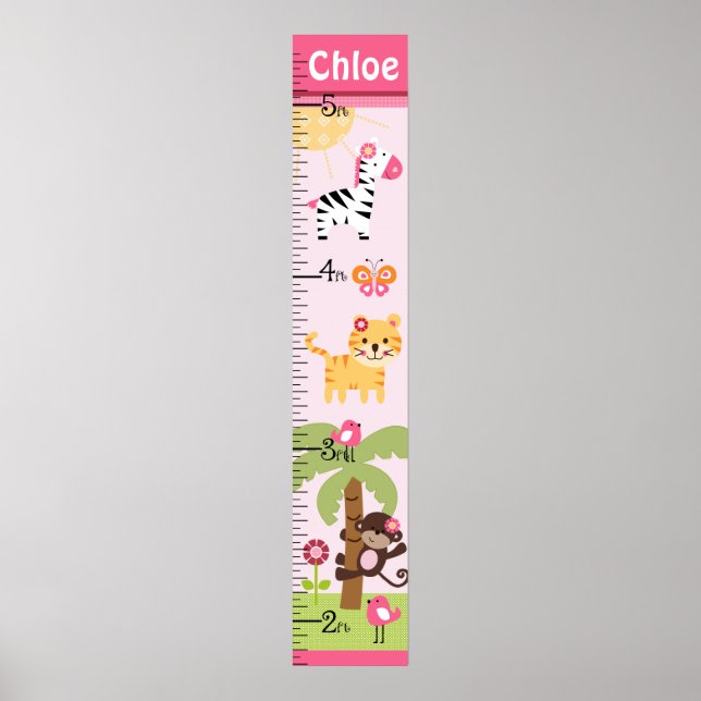 Sunny Safari Girl Animal Growth Chart Behålla 8 x  Poster (Framsidan)