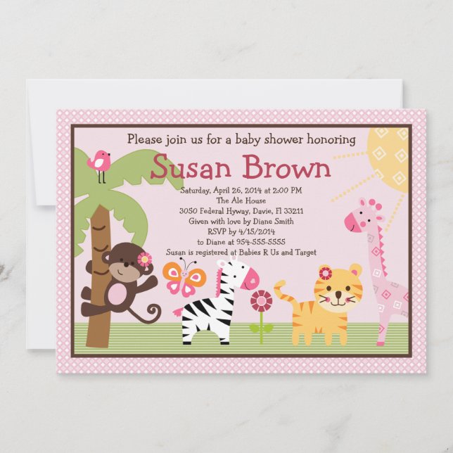 Sunny Safari Girl Girl Animals Baby Shower-inbjuda Inbjudningar (Framsida)