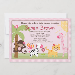 Sunny Safari Girl Girl Animals Baby Shower-inbjuda Inbjudningar