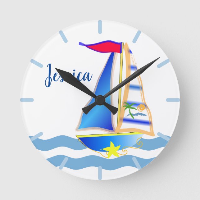Sunny Sailing Day Anpassningsbar Rund Klocka (Framsida)