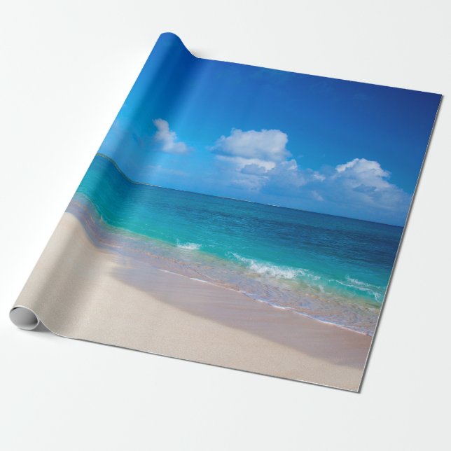 Sunny Sandy Tropical Island Beach Presentpapper (Utrullad)