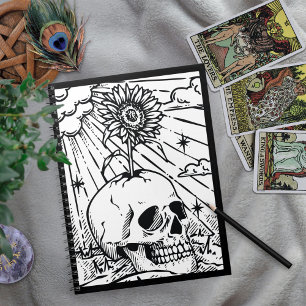 Sunny Skull Solros Black & White Gothic Anteckningsbok