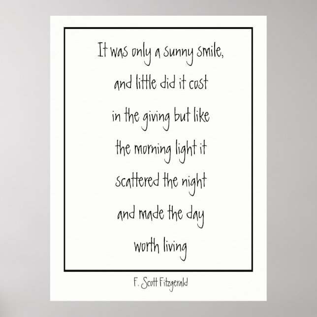 Sunny Smile Inspirational Dikt F. Scott Fitzgerald Poster (Framsidan)