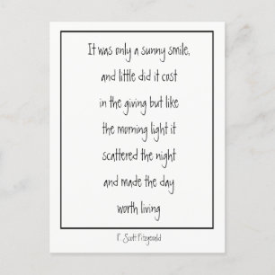 Sunny Smile Inspirational Dikt F. Scott Fitzgerald Vykort