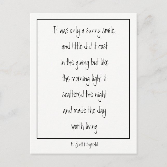 Sunny Smile Inspirational Dikt F. Scott Fitzgerald Vykort (Framsida)