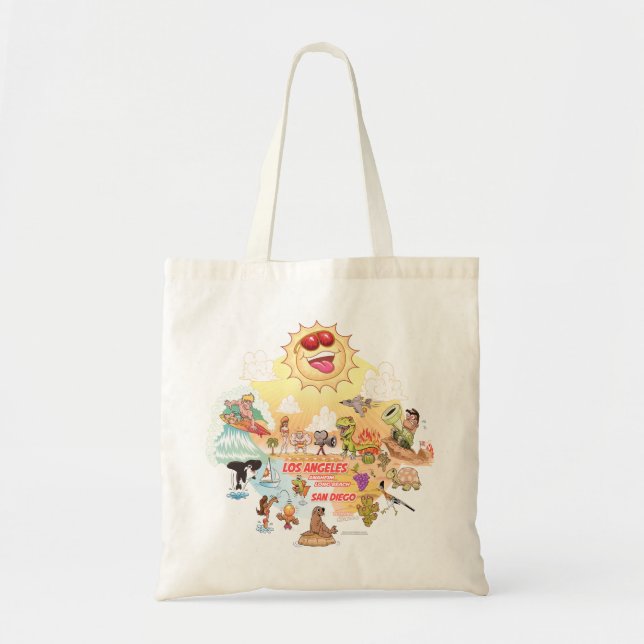 Sunny Southern California Tecknad Tote Tygkasse (Framsidan)