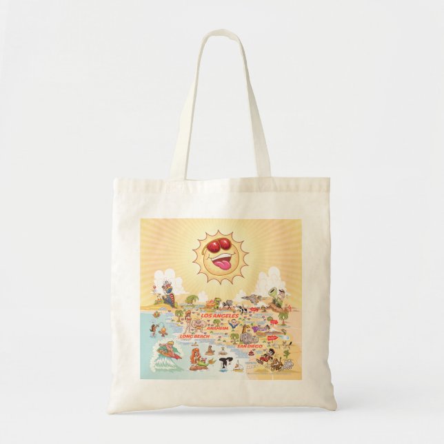 Sunny Southern California Tecknad Tote Tygkasse (Framsidan)