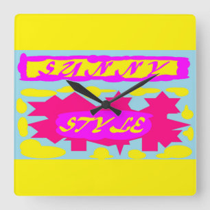 SUNNY STIL DEEP ROSA CANARY GULT AND HIMLAR BLUE FYRKANTIG KLOCKA