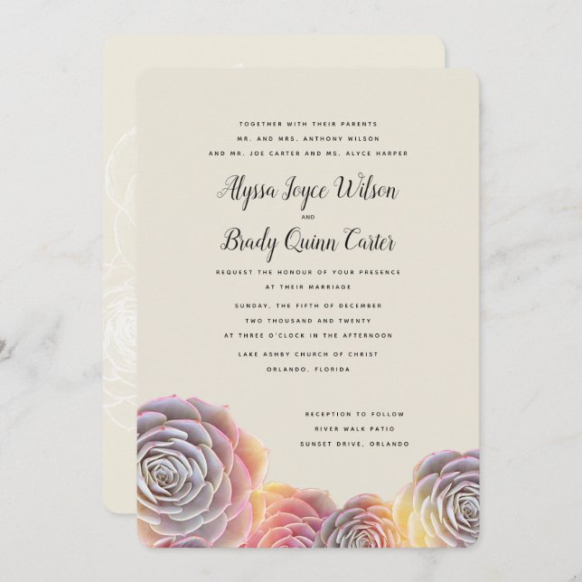 Sunny Succulents Parents Namn bröllopsinbjudningar Inbjudningar (Fram/baksida)