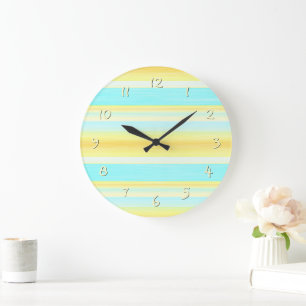 Sunny Summer Gult Aqua Blue Watercolor Rand Stor Klocka