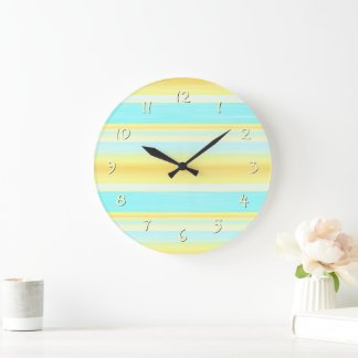 Sunny Summer Gult Aqua Blue Watercolor Rand Stor Klocka