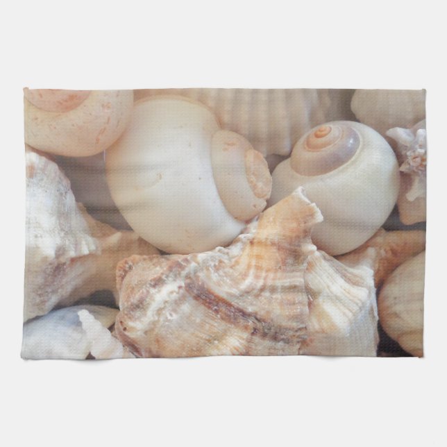 Sunny Summer Seashells, Snäckor Beach Kärlek Kökshandduk (Horisontell)