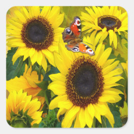 Sunny Sunblommor Fyrkantigt Klistermärke