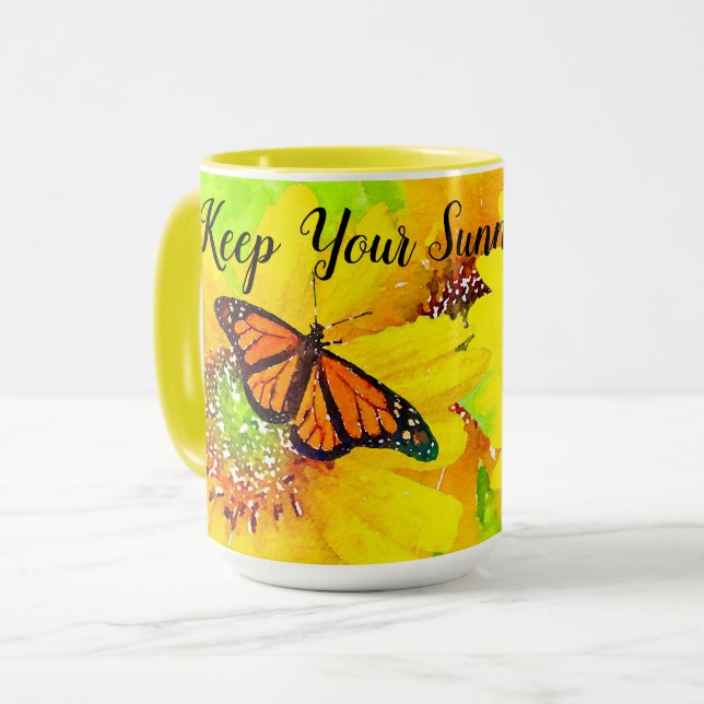 Sunny Sunblommor Monarch Butterflies Mugg (Framsida vänster)