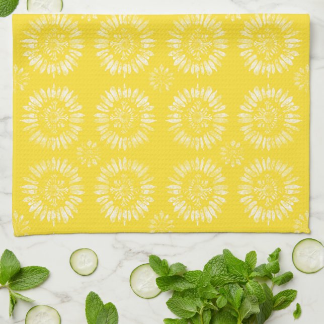 Sunny Sunburst Yellow Kitchen Towel Kökshandduk (Vikta)