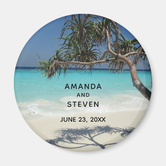 Sunny Tropical Beach Ocean Paradise Bröllop Magnet (Framsidan)
