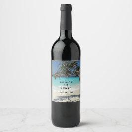 Sunny Tropical Beach Ocean Paradise Bröllop Vinflaska Etikett