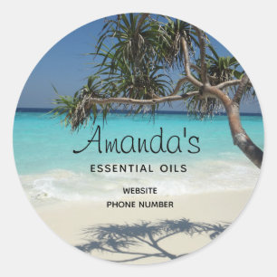 Sunny Tropical Beach Ocean Paradise Business Runt Klistermärke