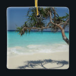 Sunny Tropical Beach Ocean Paradise Julgransprydnad Keramik<br><div class="desc">Ett prydnadsföremål med ett vackert soligt fotografi. Turkos tropiska blå havets vatten,  med vit sandstrand. Ett solo tropiskt träd är ett fint ställe som kan slappna av och njuta av denna sceniska idylliska plats.</div>
