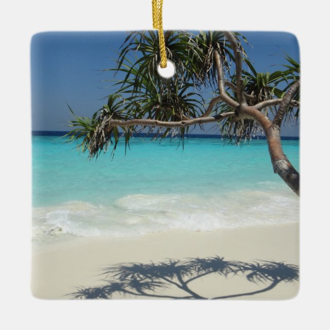Sunny Tropical Beach Ocean Paradise Julgransprydnad Keramik (Framsida)