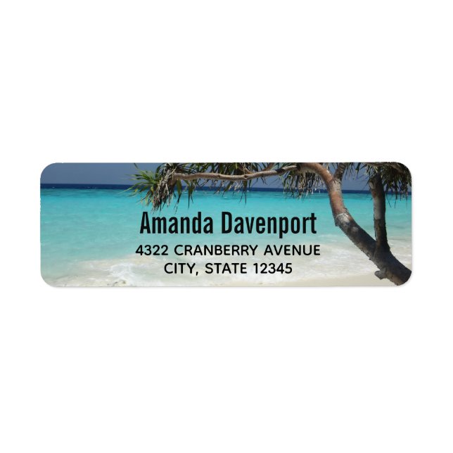 Sunny Tropical Beach Ocean Paradise Returadress Etikett (Framsidan)