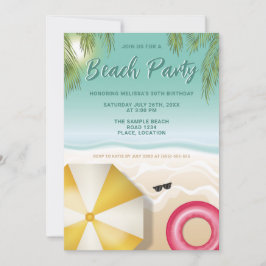 Sunny Tropical Beach Palm Leaves Teal Birthday Inbjudningar