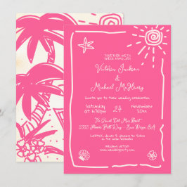 Sunny Tropical Hand plockade Bröllop Destination Inbjudningar