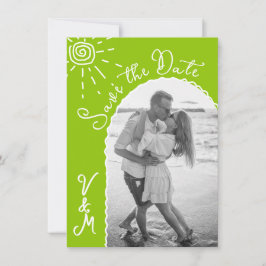 Sunny Tropical Hand plockade Spara datumet Foto Inbjudningar