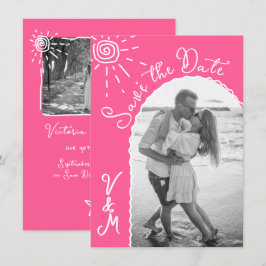 Sunny Tropical Hand plockade Spara datumet Foto Inbjudningar