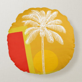 Sunny Tropical Handflatan Träd Pillow Rund Kudde