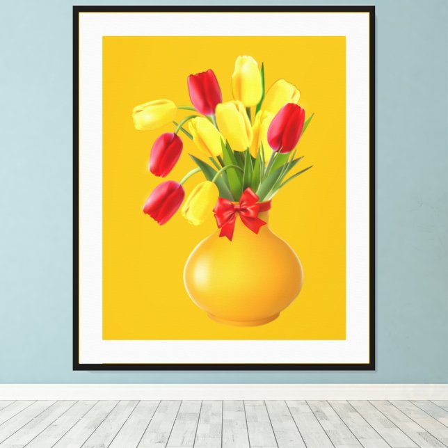 Sunny Tulip Arrangemang i Retro Stil Canvastryck (Insitu (trägolv))