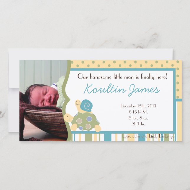 Sunny Turtle Sea Life Foto Birth Notice Meddelande (Framsida)