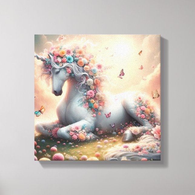 Sunny Vår blommor Unicorn Canvastryck (Framsida)