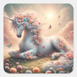 Sunny Vår blommor Unicorn Fyrkantigt Klistermärke