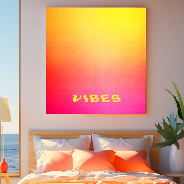 Sunny 'Vibes' Rosa Orange och Gult Ombre Canvastryck (Modern 'Vibes' Ombre Canvas Art Print - Dream Apartment Decor Wall Art in Pink, Orange, and Yellow)
