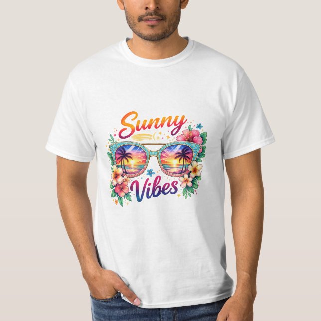 Sunny Vibes Tropical Sunset Sunglasses Men’s Value T Shirt (Framsida)