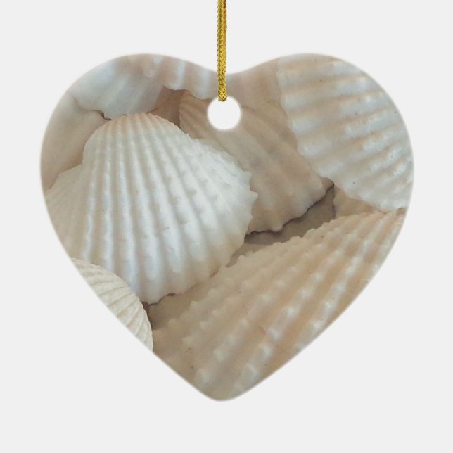Sunny White Seashells, Summer Beach Exotic Julgransprydnad Keramik (Baksidan)