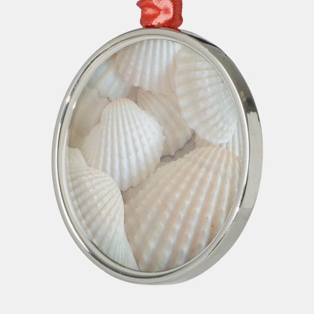 Sunny White Seashells, Summer Beach Exotic Julgransprydnad Metall (Vänster)