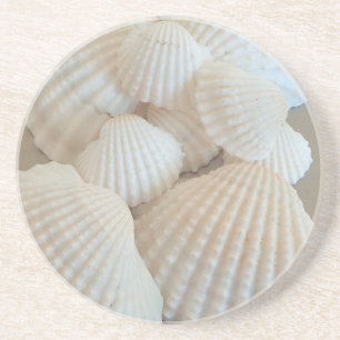 Sunny White Seashells, Summer Beach Exotic Underlägg Sandsten