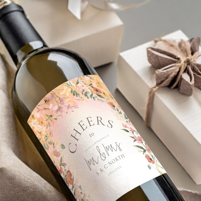 Sunny Wildbloms Bröllop Cheers Gradient ID1023 Vinflaska Etikett (Skapare uppladdad)