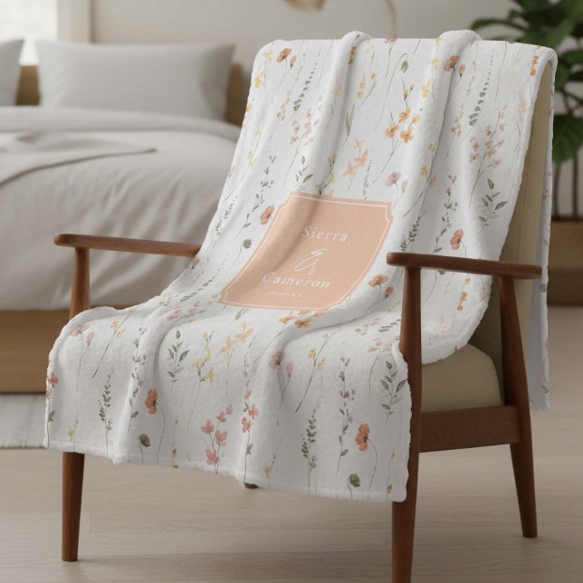 Sunny Wildbloms Bröllop Peach ID1023 Fleecefilt (Skapare uppladdad)