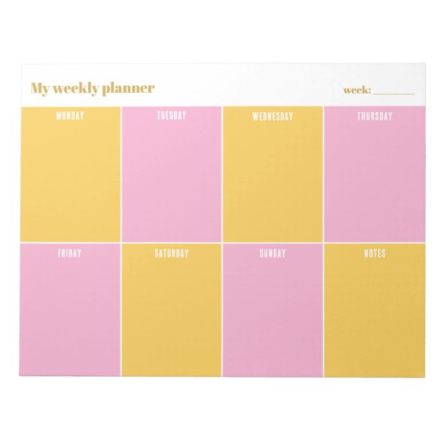 Sunny Yellow and Pink Custom Weekly Planner Anteckningsblock (Framsida)